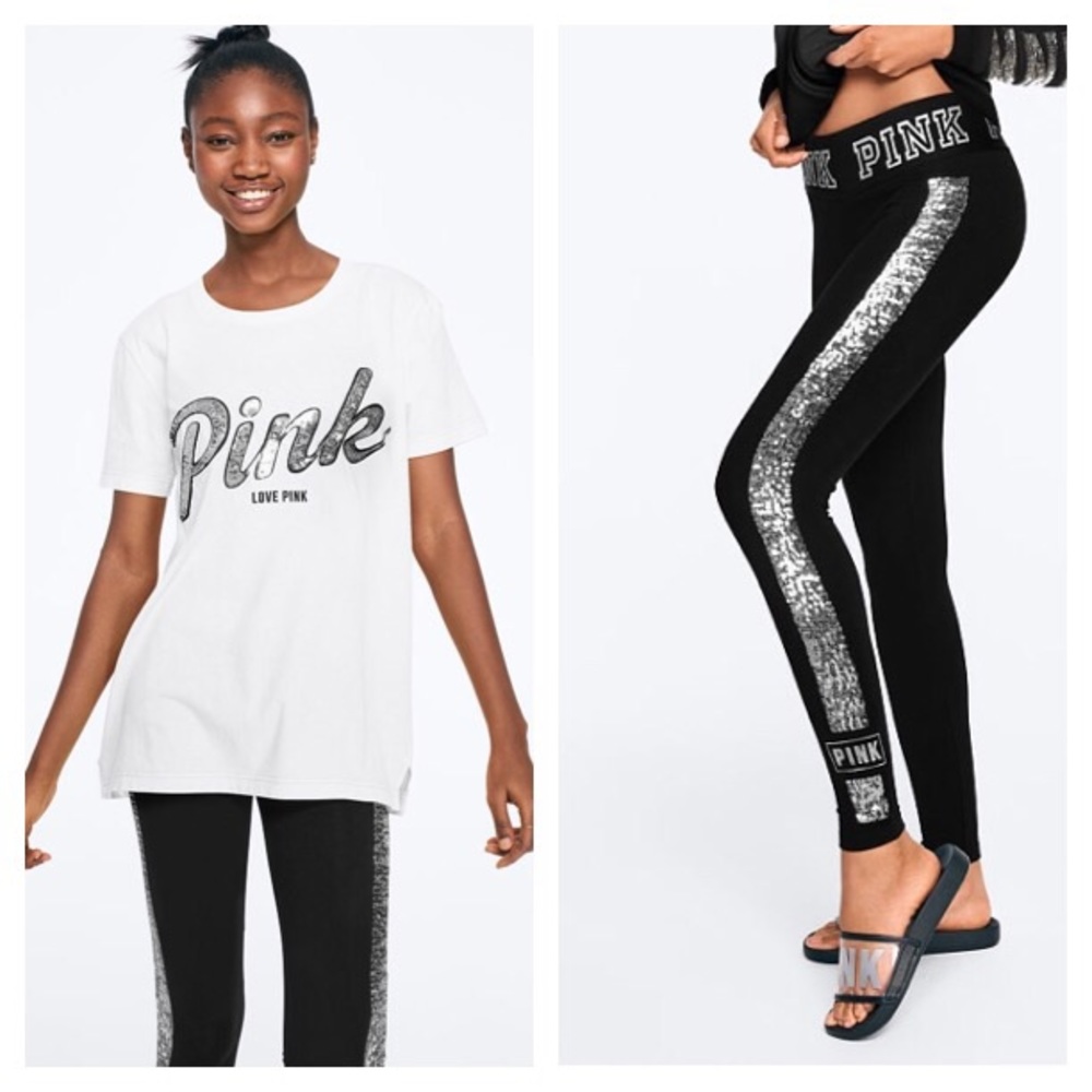 Pink bling Campus Tee & Leggings Set